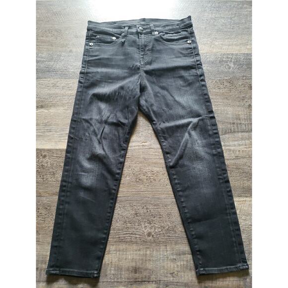 R13 The Drop Jeans Sz 26 Black Denim Stretch Slouchy Crop High Rise (V6 - Picture 6 of 11